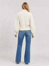 Fuzzy Zip Up Oversize Collar Cardi Ivory