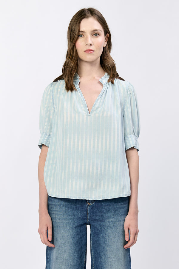 Sammi Puff Sleeve Relaxed Top Straight Blue
