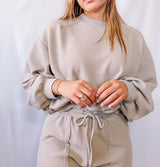 Balloon Sleeve Cloudy Knit Top Taupe