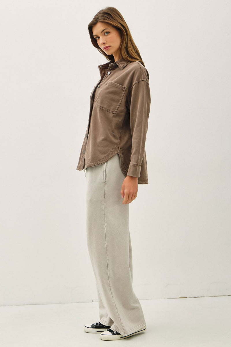 Knit Denim Wash Oversize Shacket Mocha