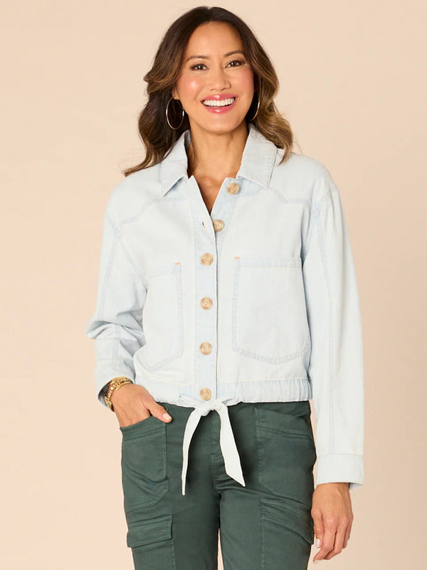 Button Down Self Tie Oversize Denim Jacket Light Blue