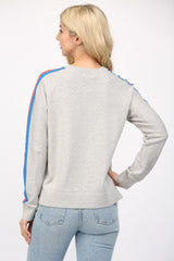 Multicolor Stripe Sleeve Crew Neck Sweater Heather Grey