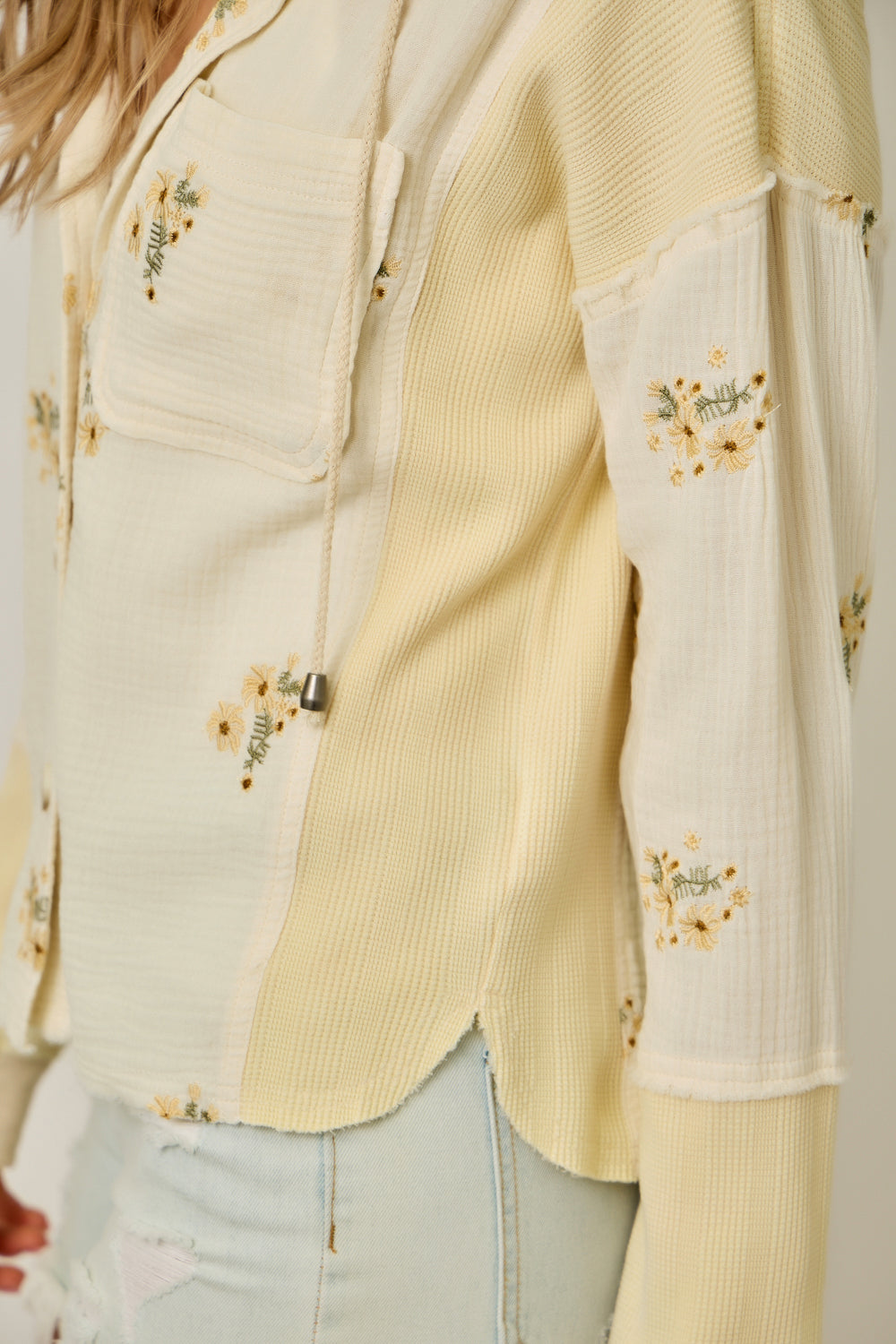 Washed Embroidered Removable Hoodie Jacket Oatmeal