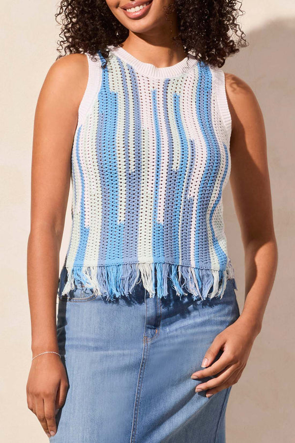 Fringed Hem Sweater Cami Sailboat Multi