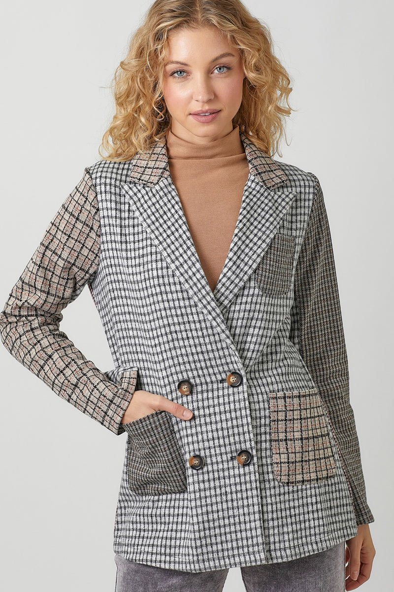 Mixed Plaid Double Breast Blazer