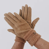 Teddy Fur Cuff Gloves Tan