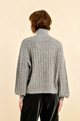 Stripe Texture Glitter Turtleneck Sweater Silver
