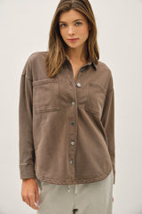 Knit Denim Wash Oversize Shacket Mocha