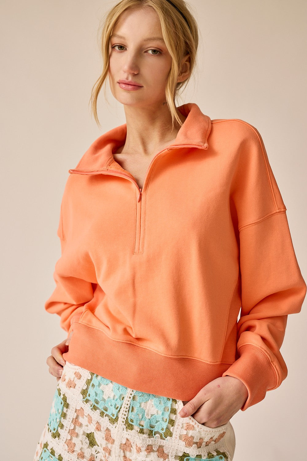 Mia Half Zip Sweatshirt Coral