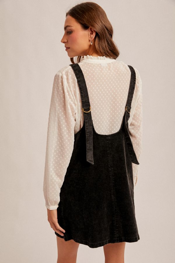Snow Wash Corduroy Pinafore Overall Dress Black