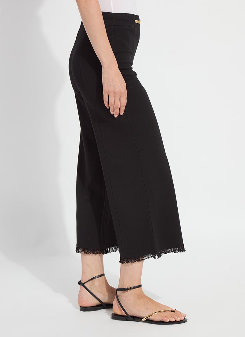 Ari Wide Leg Crop Fringe Belted Pants Black