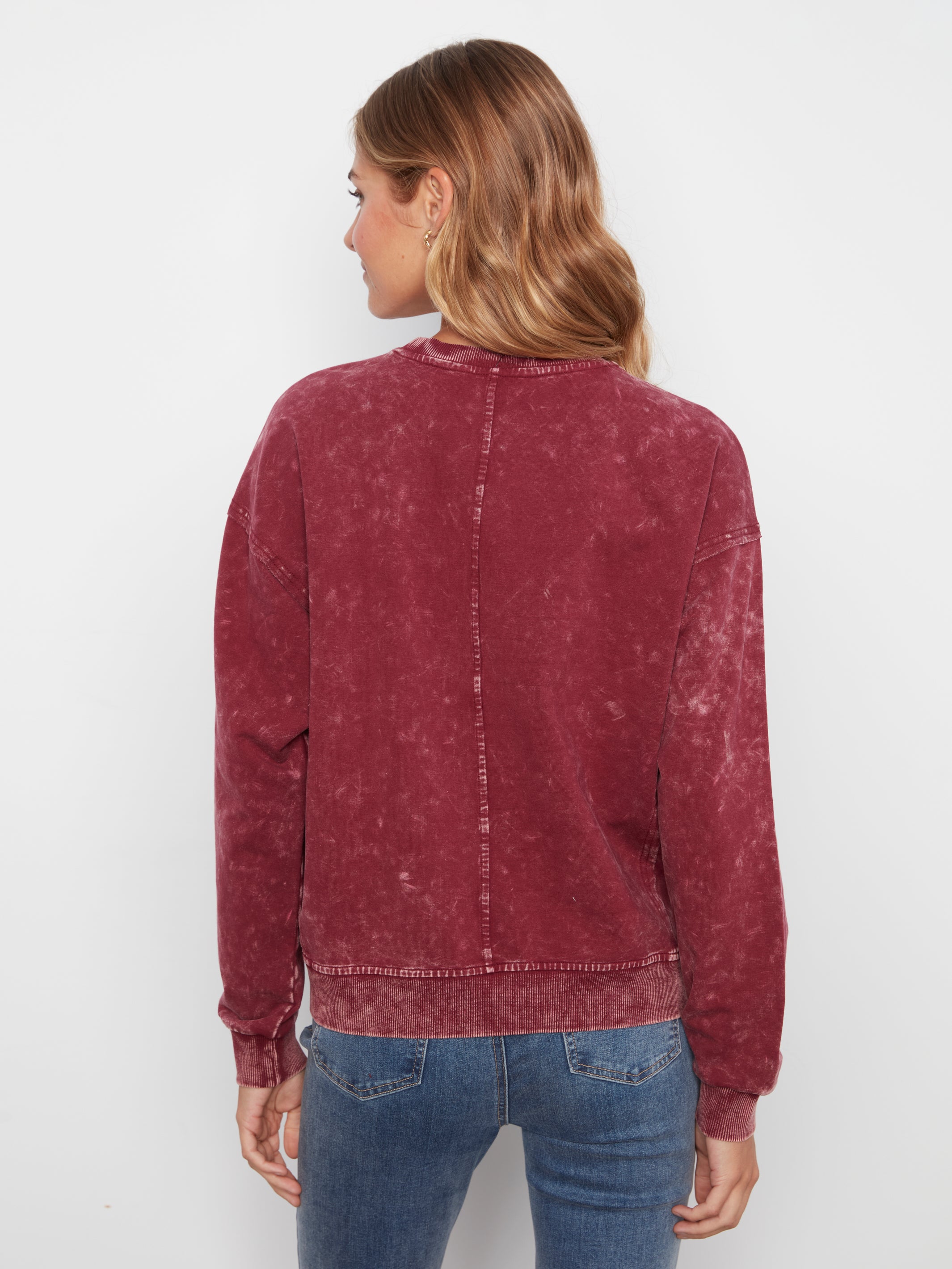 Flower Applique Long Sleeve Top Merlot