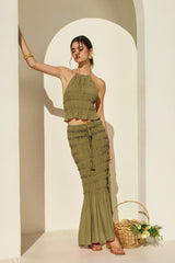Smocked Pull On Mermaid Skirt Light Olive