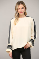 Contrast Stripe Detail Bell Sleeve Blouse Ivory