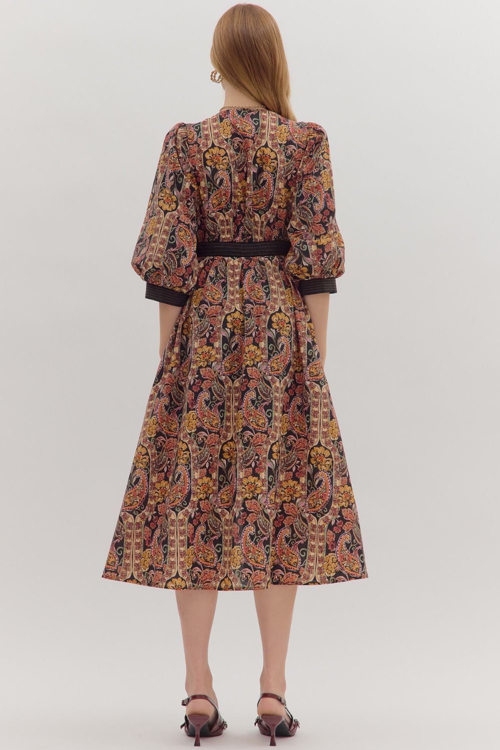Vintage Paisley Floral Dress Black