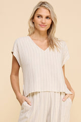 Pinstripe Vneck Linen Top Natural Stripe