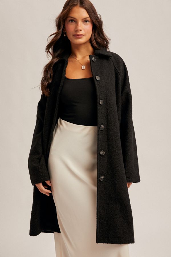 Teddy Textured Button Down Coat Black
