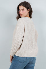 Classic Cable Knit Pullover Sweater Taupe