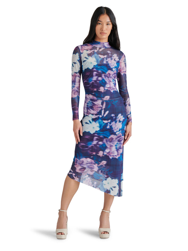 Blare Printed Midi Long Sleeve Dress Midnight