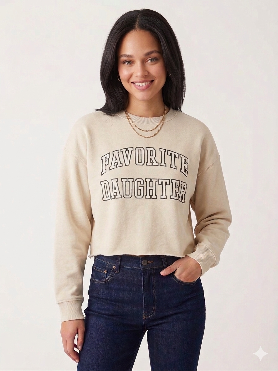 Cropped Collegiate Favorite Daughter Sweatshirt French Oak + Snow White