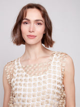 Sleeveless Lurex Floral Tank Gold