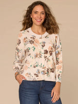 3/4 Sleeve Floral Printed Hidden Snap Cardi Blush Airy Blue Multi