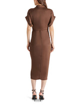 Tori Tie Front Washed Satin Midi Dress Cocoa