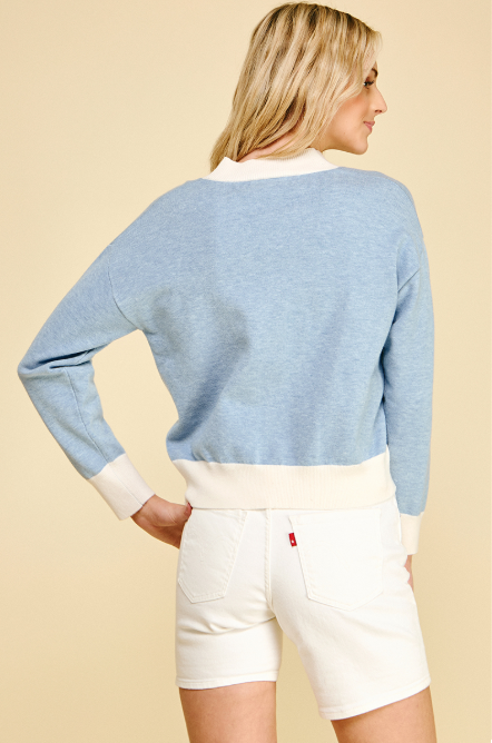 Colorblock Knit Cardigan Light Blue