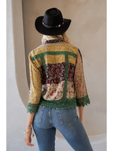 Boho Patchwork Crochet Detail Jacket Basil