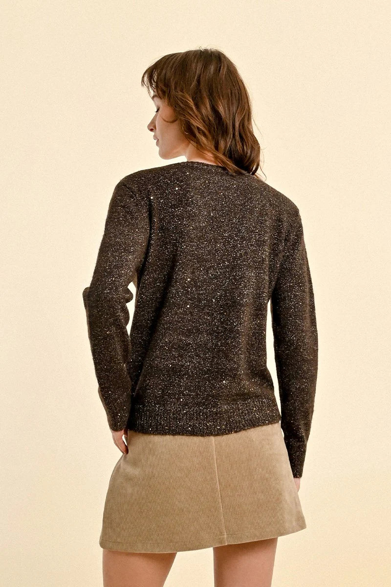 Shimmer Crew Neck Sweater Chocolate