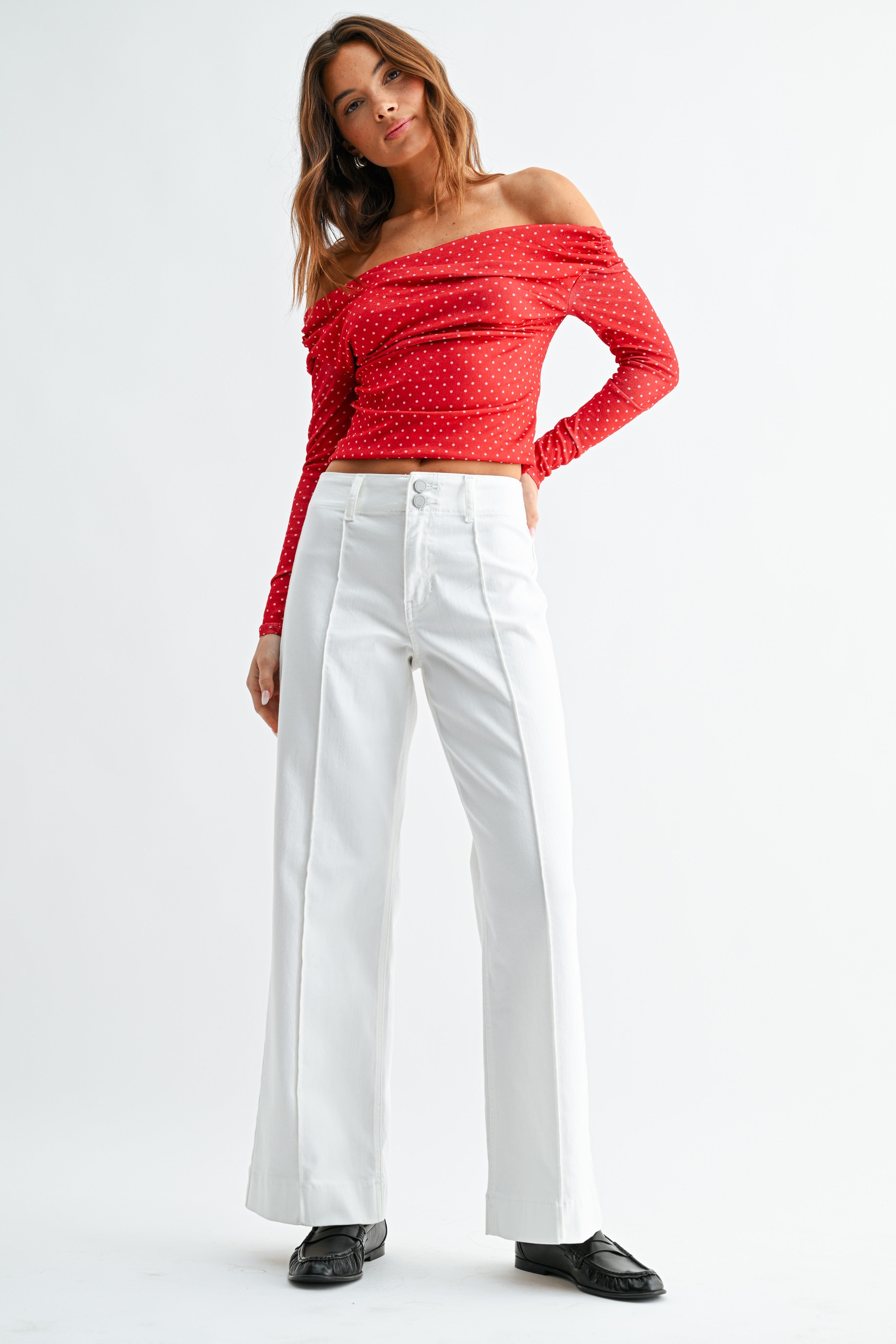 Pintuck Trouser Wide Leg Jeans White