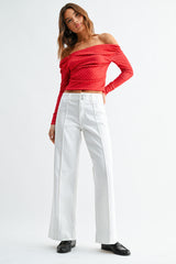 Pintuck Trouser Wide Leg Jeans White