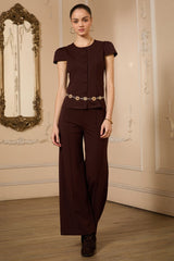 Seam Detail Wide Leg Pants Chocolate