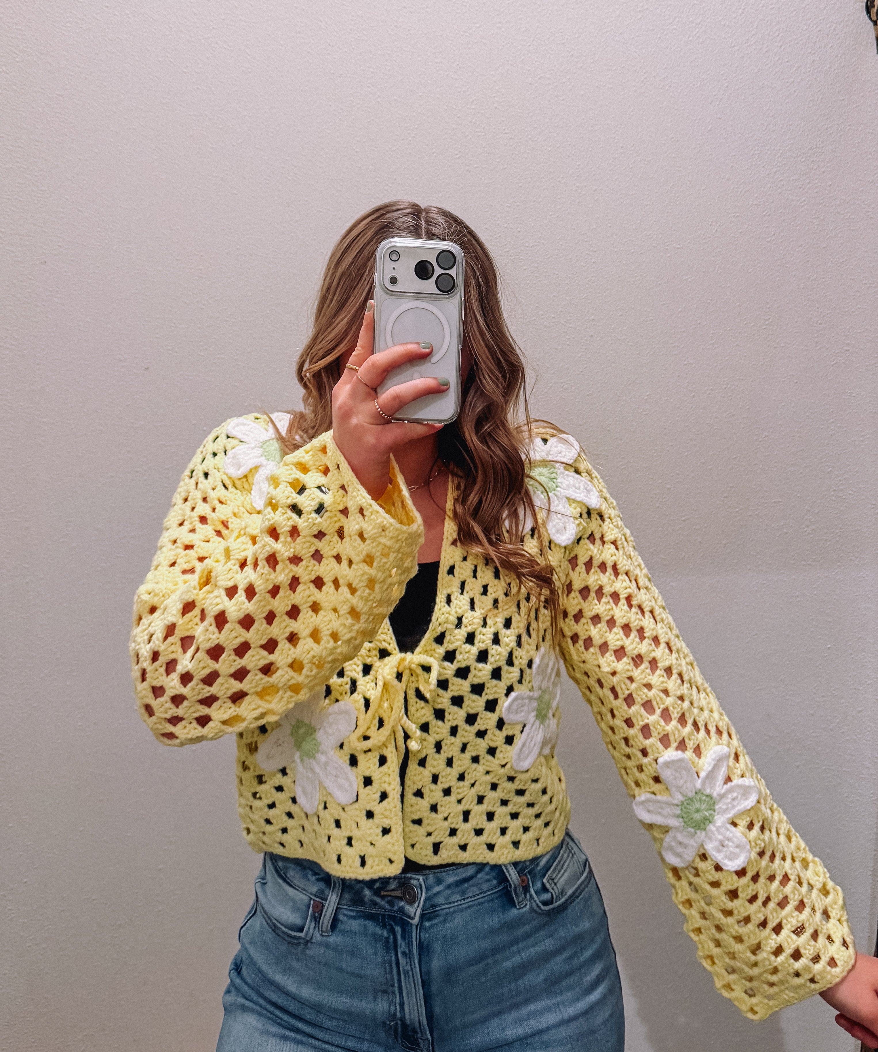 Daisy Crochet Cardigan Yellow