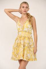 Tier Ruffle Merrow Edge Mini Dress Mustard Gold