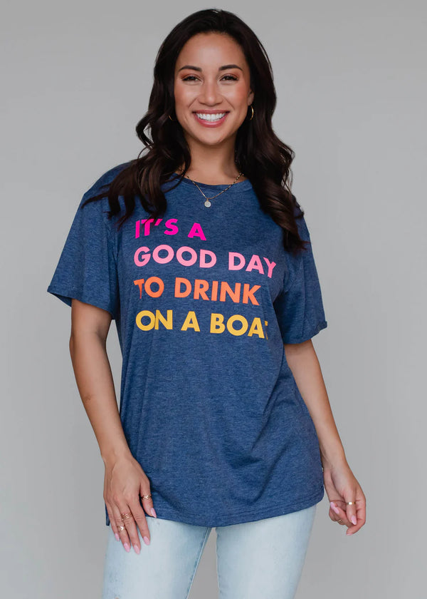 Good Day To Drink On A Boat Tee Navy