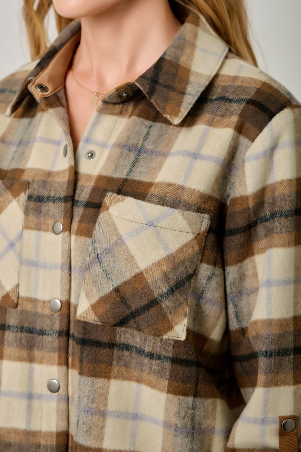 Cozy Brushed Plaid Shirt Jacket Toffee