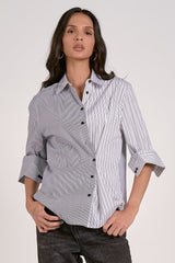 Mixed Stripe Crossover Button Down Shirt Black Stripe