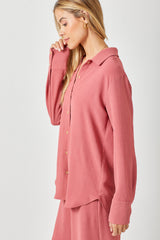 Button Down Crinkle Shirt Berry