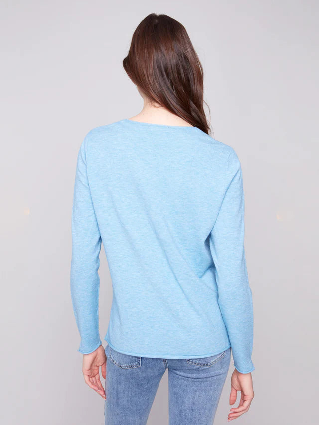 V Neck Basic Sweater Heather Oxford