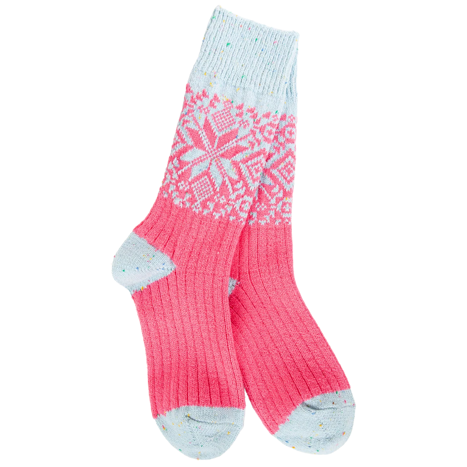 Weekend Holiday Crew Socks Pink Blue Confetti