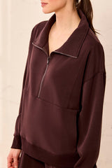 Mixed Media Quilted Neck Popover Saddle Brown