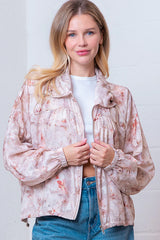 Sheer Textured Cherry Blossom Floral Jacket Taupe Multi