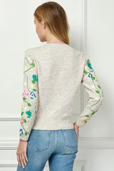 Embroidery Detail Buttoned Sweater Cardi Oatmeal