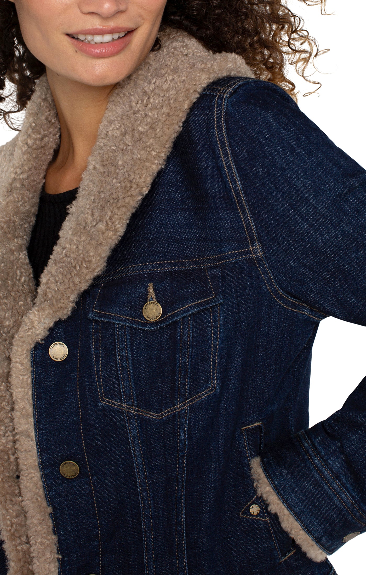 Sherpa Collar Denim Trucker Jacket Rinse