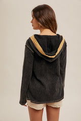 Snow Wash Thermal Hoodie Top Black