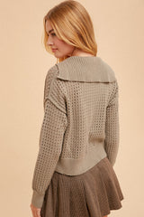 Pointelle Stitch Crop Sweater Cardi Olive