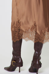 Lace Hem Satin Skirt Mocha Mousse