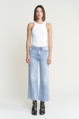 Mid Rise Raw Hem Wide Leg Jeans Blue Koi