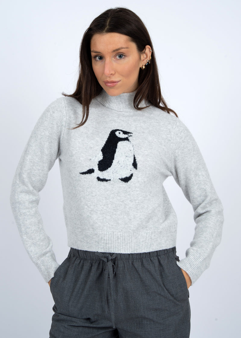 Xanthe Penguin Mock Neck Sweater Grey